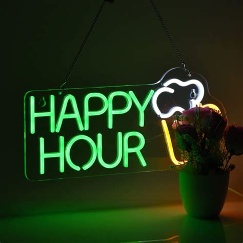 Happy Hour Neon Sign Bar Club Bedroom LED Dimmable Neon Lights Signs