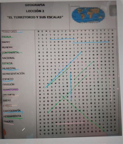 Sopa de letras El territorio y sus escalas Geografía Lección 2 plis