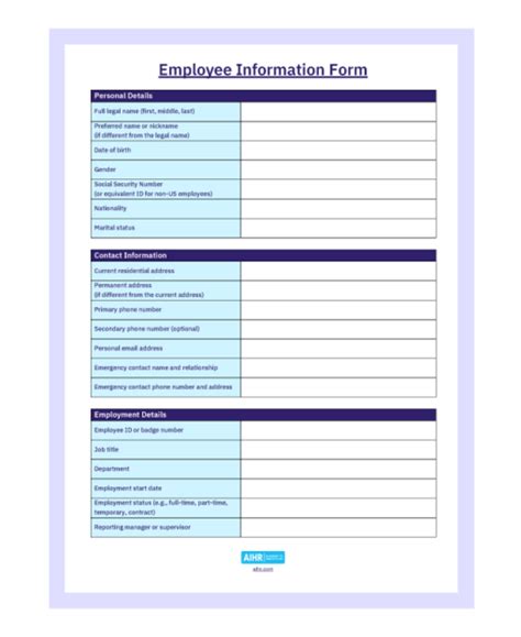 Employee Information Form And Guide For 2025 Free Templates Aihr