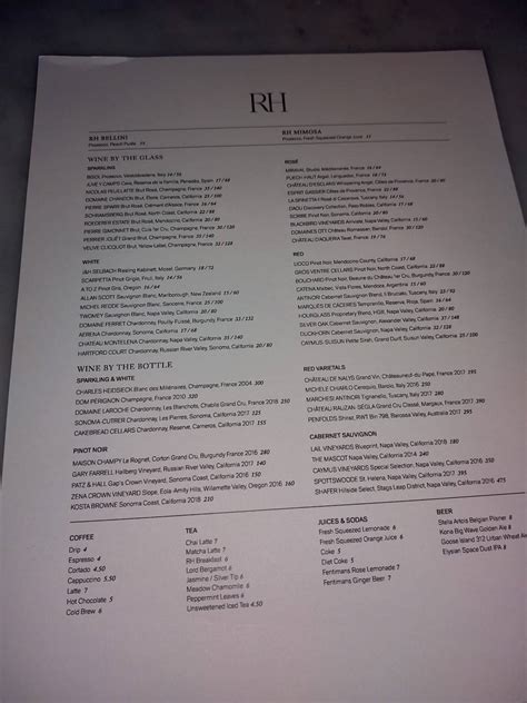 Menu At Rh Rooftop Restaurant West Palm West Palm Beach