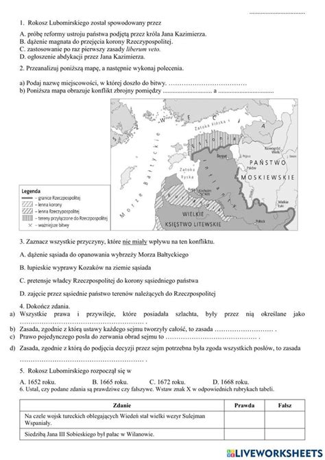 SPrawdzian Rzeczpospolita W XVII Wieku Worksheet Konflikt