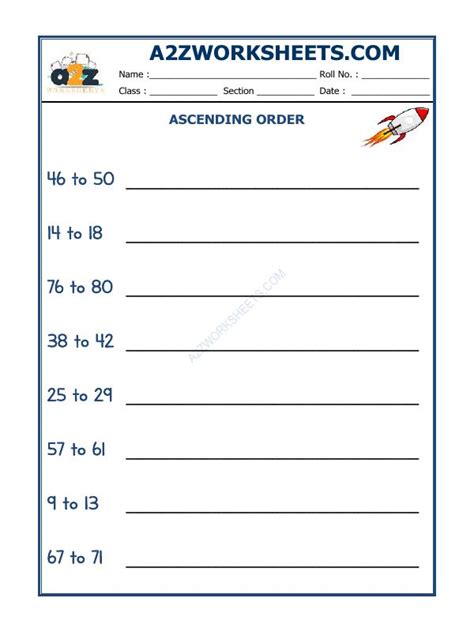 A2Zworksheets:Worksheet of Ascending Order-08-Numbers-Maths