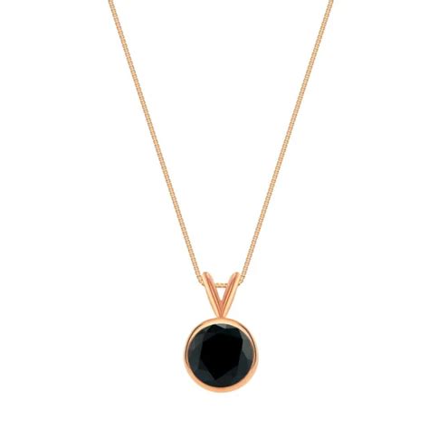 PENDENTIF LUNETTE SOLITAIRE 3 Ct Coupe Ronde Noir Massif 14 Carats Or