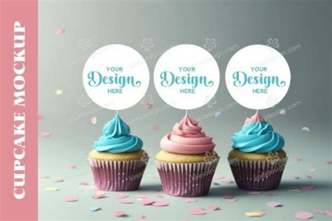 Blue And Pink Cupcake Toppers Mockup Graphic By Kireidesign Creative