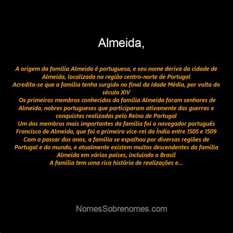 👪 → Qual A História E Origem Do Sobrenome E Família Almeida