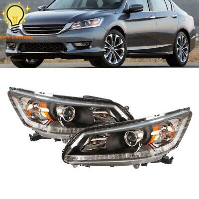 RH LH Headlights For 2013 2015 Honda Accord Halogen Headlamp Black W O