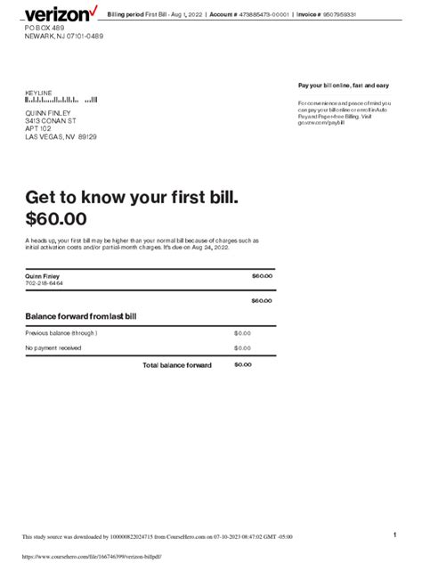 Verizon Bill PDF | PDF | Cheque | Fee