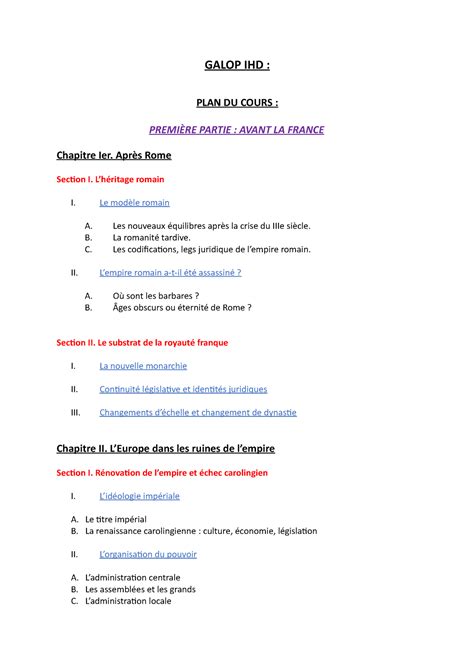 Plan Galop Introduction Historique Au Droit GALOP IHD PLAN DU COURS