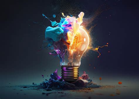 Premium Photo Creative Light Bulb Explodes With Colorful Paint And