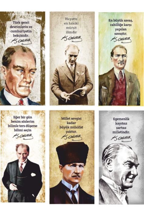 Hayat Poster Mustafa Kemal Atatürk 6lı Mini Retro Ahşap Poster Seti Uv