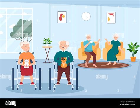 Elderly Care Services Hand Drawn Cartoon Flat Illustration With