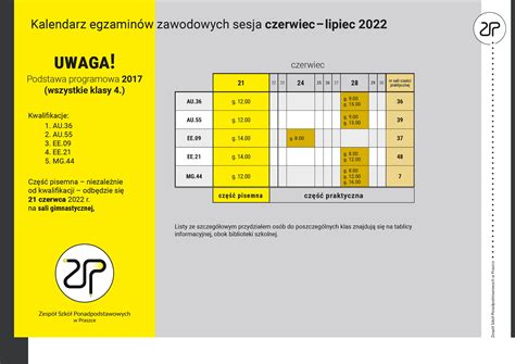 Harmonogram Egzamin W Zawodowych W Sesji Czerwiec Lipiec Zsp Praszka