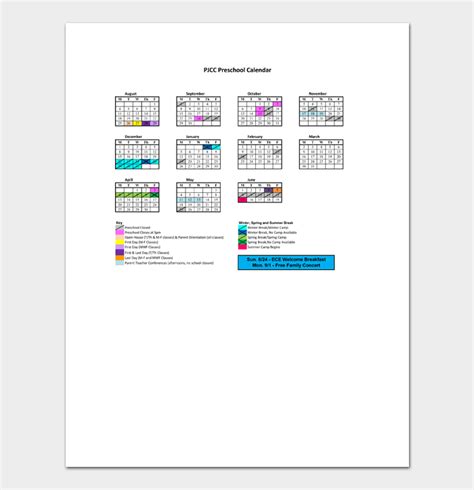 Preschool Calendar Template - 4+ For Daily, Weekly, Monthly & Yearly