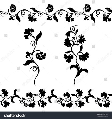 Seamless Floral Border Pattern Silhouette Design Stock Illustration ...