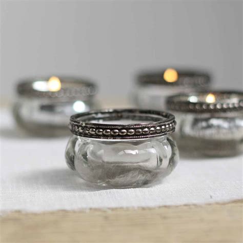 Elegant Clear Glass Tea Light Holders With Metal Rim