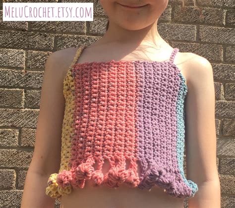 Child Size Summer Bobble Pom Pom Crop Top Belly Shirt Pattern Pdf By