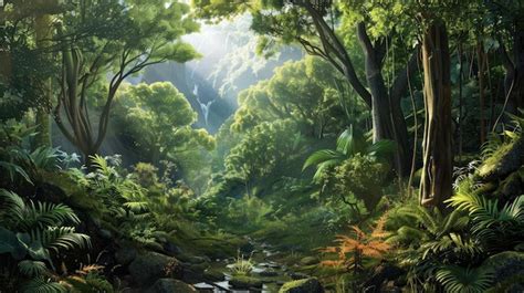 diverse forest ecosystem  trees plants  wildlife showcasing