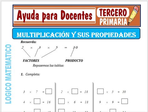 Separatas De Propiedades De La Multiplicación Para Tercero De Primaria Ayuda Para Docentes