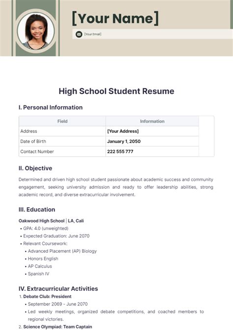 Free High School Student Resume Template Edit Online And Download