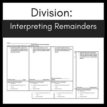 Division Practice Interpreting Remainders By Mary Zichelli TPT