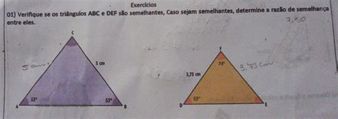 Solved Exercicios 01 Verifique Se Os Triângulos Abc E Def São