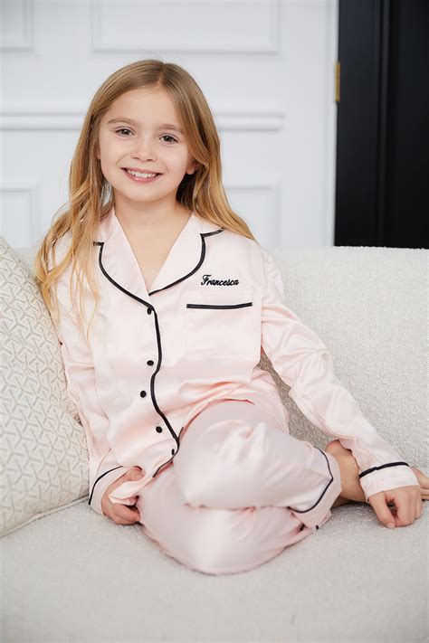 Personalised Girls Satin Long Sleeve Pyjama Set Pink