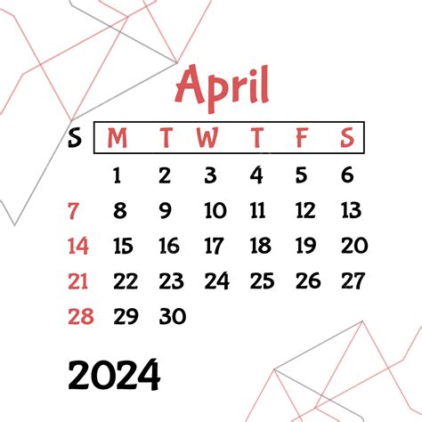 April 2024 Calendar Vector Monthly Calendar April 2024 Calendar 2024