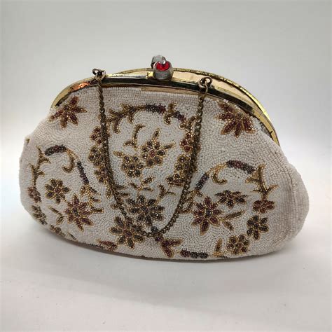 Antique French Hand Beaded Evening Hand Purse Microbead Purse Vintage