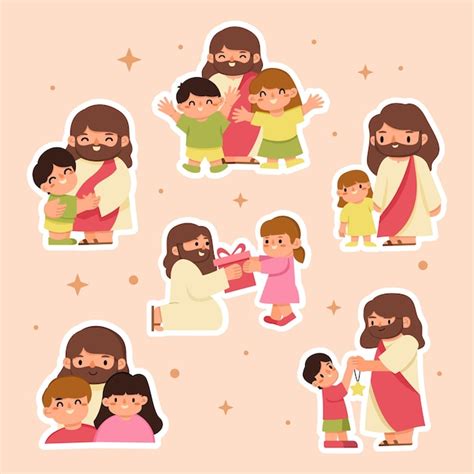 Jezus Met Kinderen Sticker Set Premium Vector