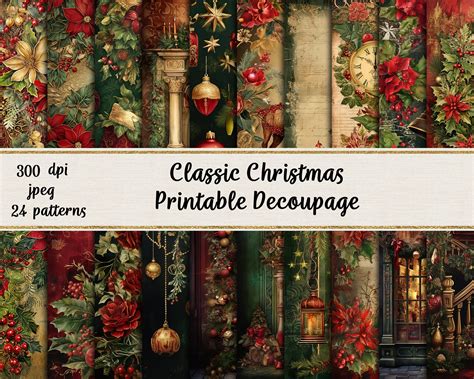 Classic Christmas Printable Decoupage Digital Papers Etsy