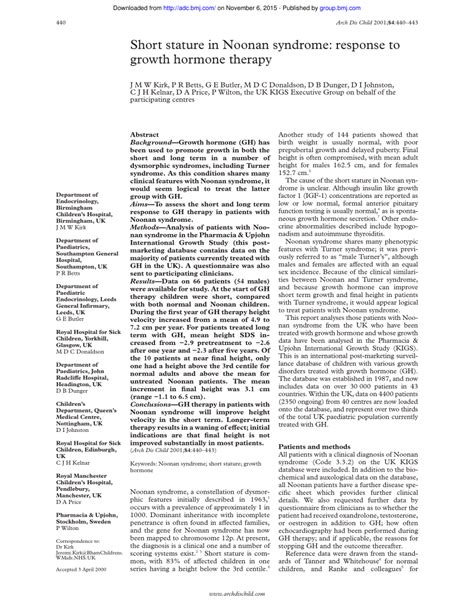 Pdf Short Stature In Noonan Syndrome Response To Growth Hormone Therapy