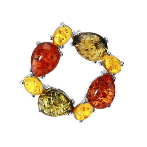 Broche Argent Ambre Multicolore Ref 56065