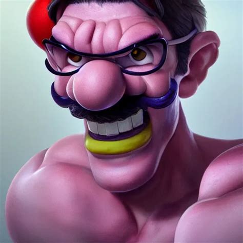 A Beautiful Buff Shirtless Waluigi Made By Stanley Stable Diffusion