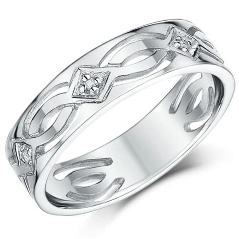 Mm Ct Or Blanc Celtique Diamant Mariage Bague Homme Anneau