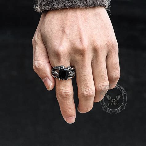 Gothic Dragon Claw Stainless Steel Gem Ring Gthic