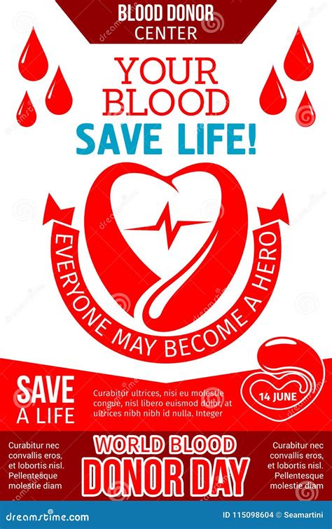 Blood Donation Banner with Heart, Drop and Ribbon Stock Vector ...