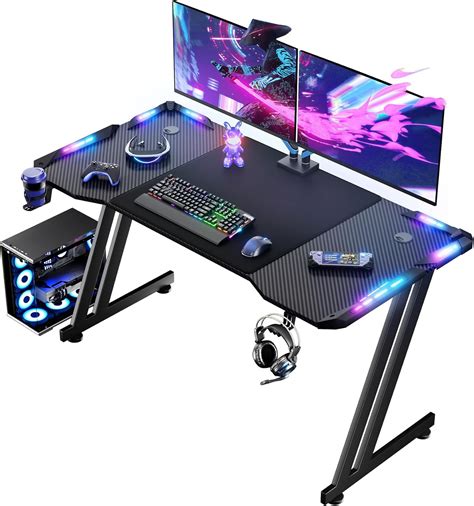 HLFURNIEU Mesa Gaming con LED Ergonómico Mesa Gamer 120 x 60 cm