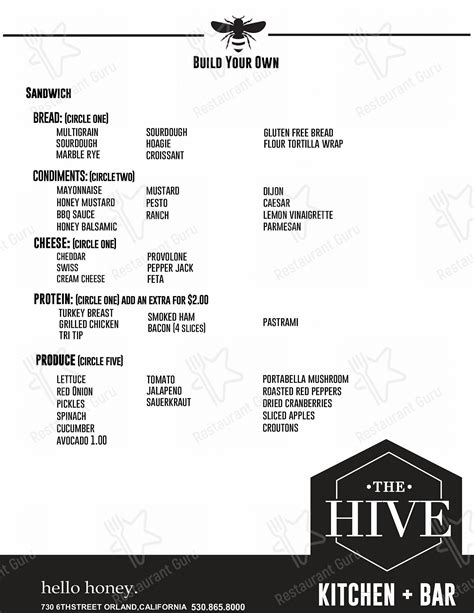 Menu at The Hive pub & bar, Orland