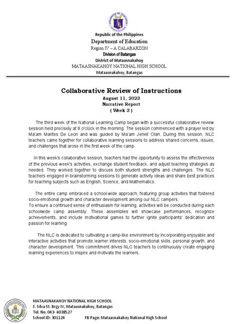 Nlc Collaborative Review Narrative Week 3 Pdf