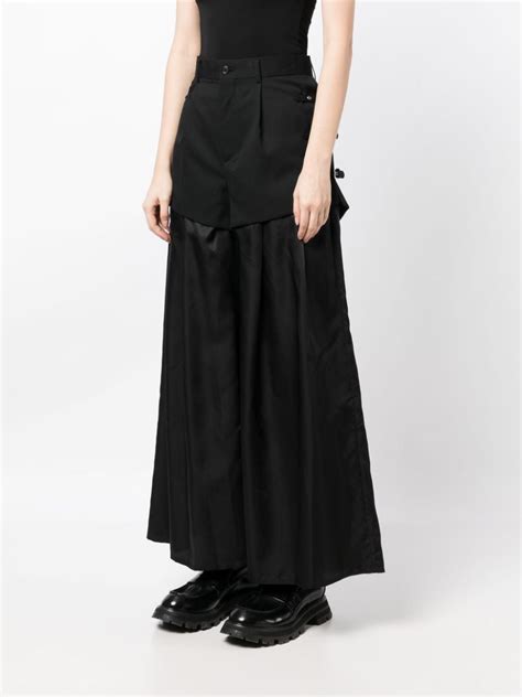 Noir Kei Ninomiya Layered Effect Wool Palazzo Pants Black Farfetch