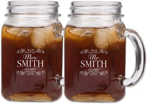 Personalized Mason Jar Drinking Mug With Handle 16 Oz