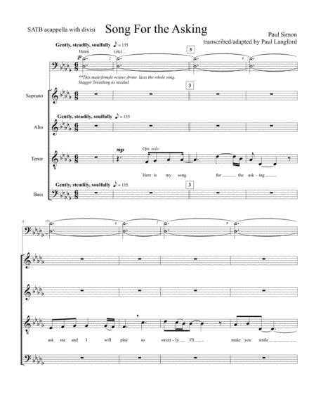 Song For The Asking Arr Paul Langford By Simon And Garfunkel Sheet Music For Satb Choir At