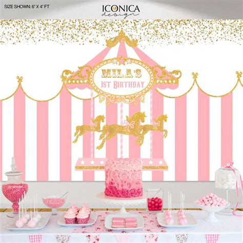 Carousel Backdrop Pink And Gold First Birthday Decor Pink Circus Ban