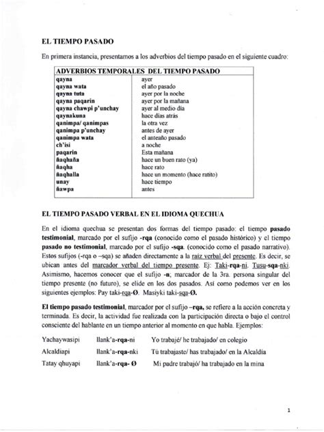 Adverbios Temporales Tiempo Pasado Pdf