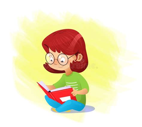 Closeup Happy Girl Reading Book Alone Stock Vector - Illustration of ...