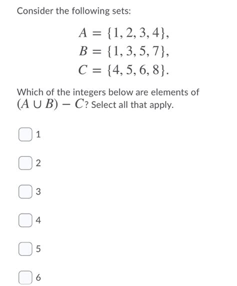 Solved Consider The Following Sets A {1 2 3 4} B