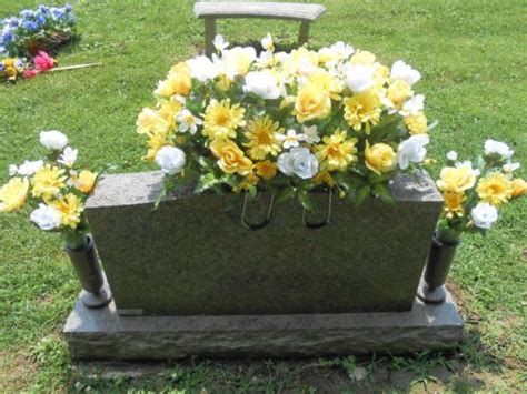 Cemetery Headstone Tombstone Memorial Silk Flower Saddle 2 Urn Bouquets