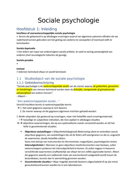 Sociale Psychologie Samenvatting Sociale Psychologie Hoofdstuk 1