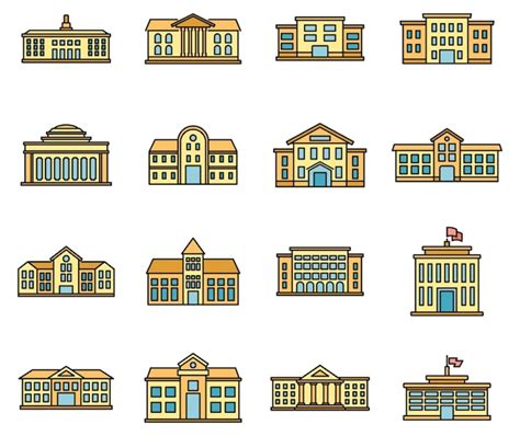 Premium Vector University Campus Icons Set Vector Color