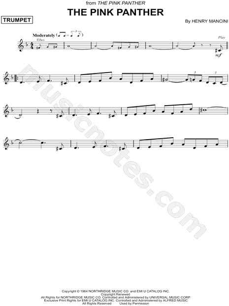 Henry Mancini "The Pink Panther" Sheet Music (Trumpet Solo) in D Minor - Download & Print - SKU ...